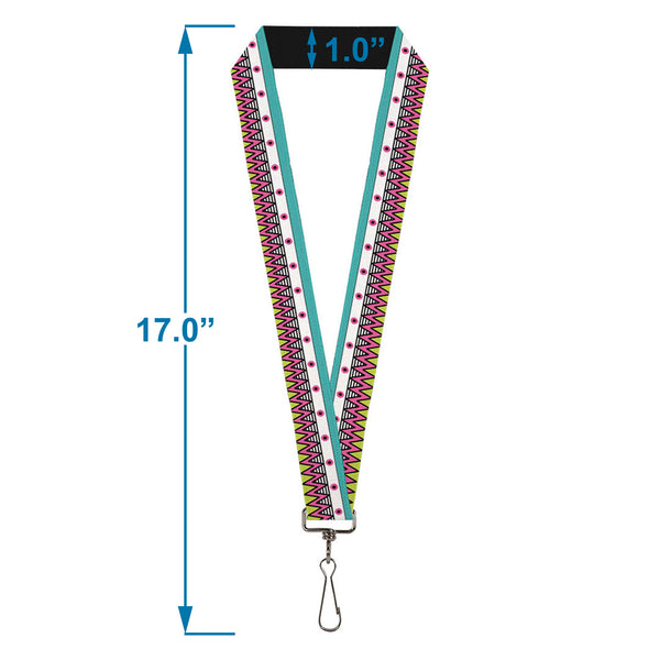 Buckle-Down Lanyard - 1.0" - Aztec 14 Seafoam Green White Pink Lime Green Black