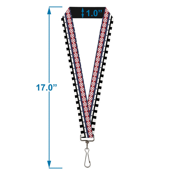 Buckle-Down Lanyard - 1.0" - Aztec13 White Navy Red Black