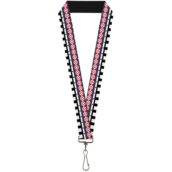 Buckle-Down Lanyard - 1.0" - Aztec13 White Navy Red Black