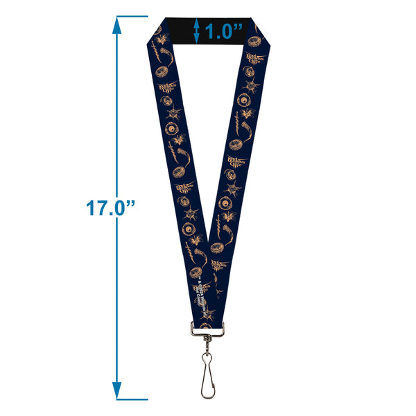 Buckle-Down Lanyard - 1.0" - BALDUR'S GATE III Title Logo And Icons Blue/Tan
