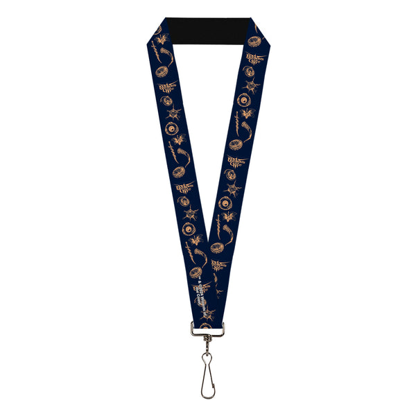 Buckle-Down Lanyard - 1.0" - BALDUR'S GATE III Title Logo and Icons Blue/Tan