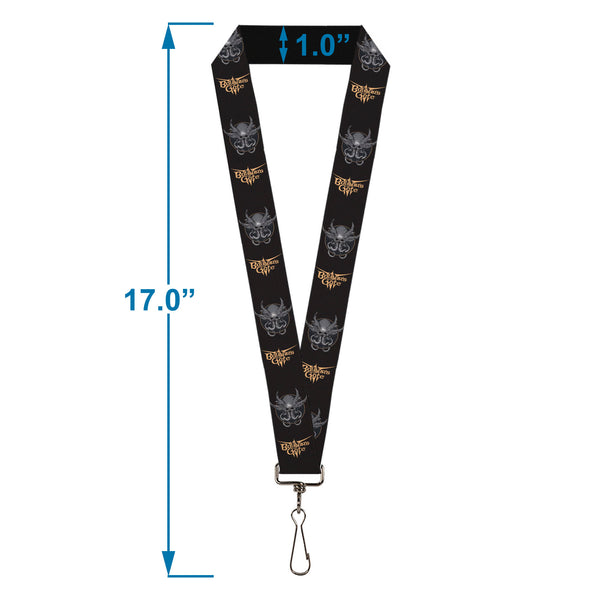 Buckle-Down Lanyard - 1.0" - BALDUR'S GATE III Title Logo And Mind Flayer Icon Black/Grays/Tan