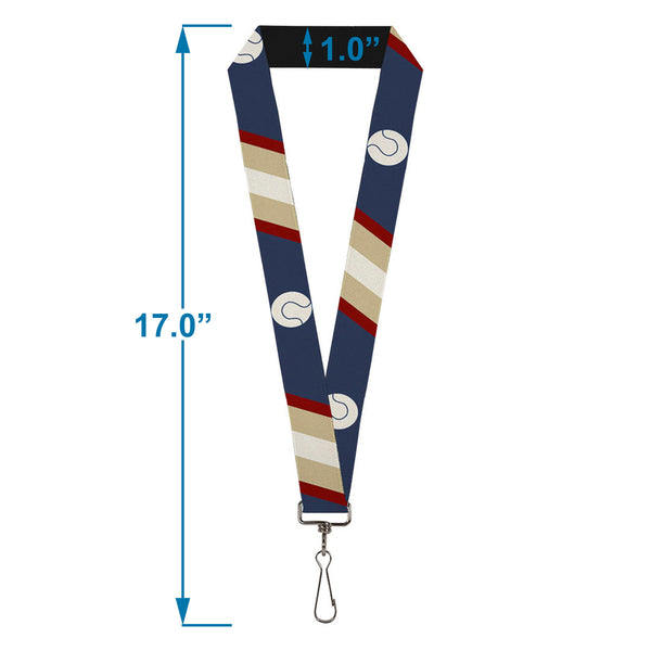 Buckle-Down Lanyard - 1.0" - Ball Stripes Tan Blue Burgundy