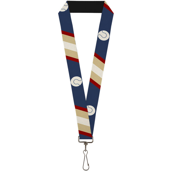 Buckle-Down Lanyard - 1.0" - Ball Stripes Tan Blue Burgundy