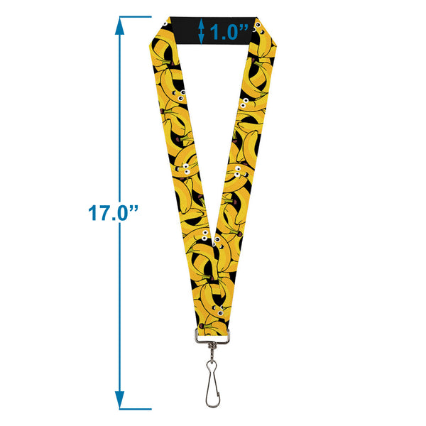 Buckle-Down Lanyard - 1.0" - Bananas Stacked Cartoon Black Yellows
