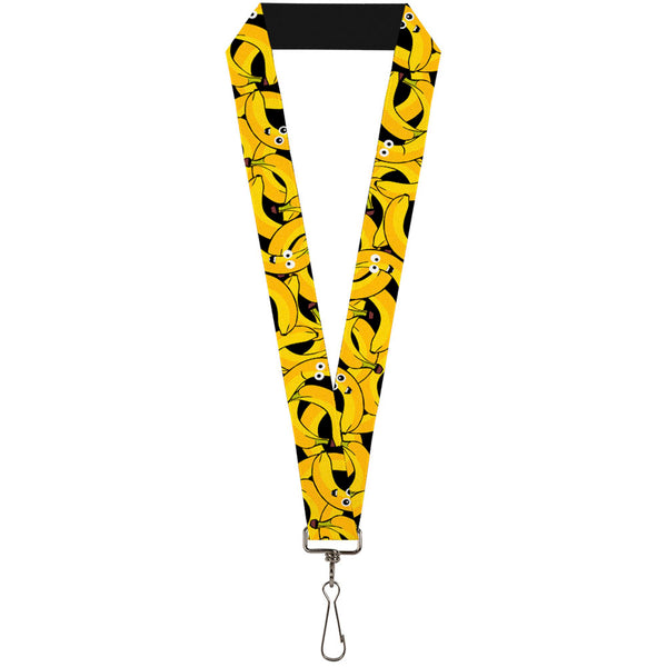 Buckle-Down Lanyard - 1.0" - Bananas Stacked Cartoon Black Yellows