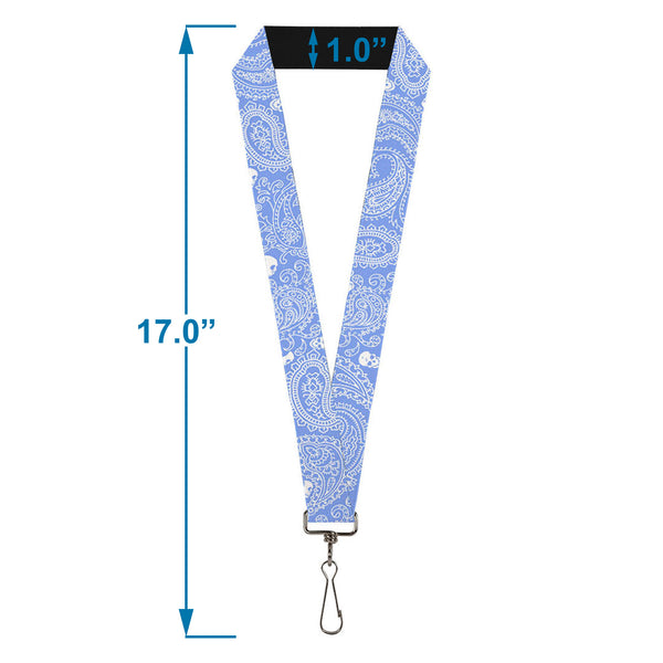 Buckle-Down Lanyard - 1.0" - Bandana Skulls Baby Blue White