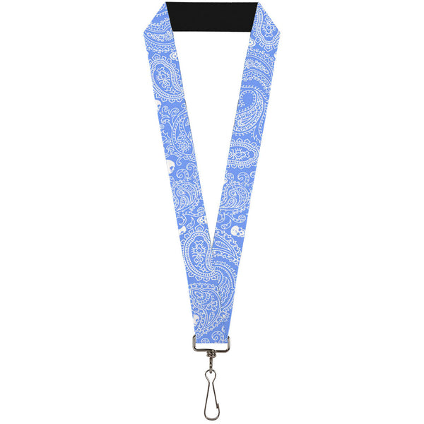 Buckle-Down Lanyard - 1.0" - Bandana Skulls Baby Blue White