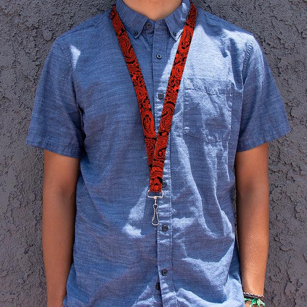 Buckle-Down Lanyard - 1.0" - Bandana Skulls Black Orange