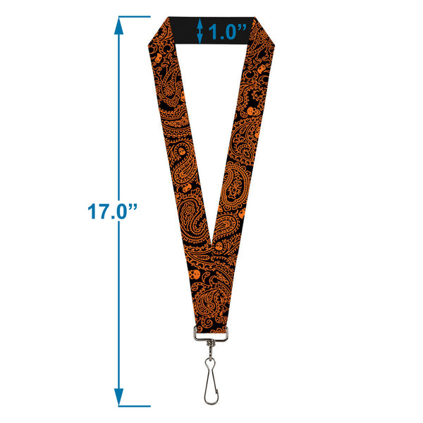 Buckle-Down Lanyard - 1.0" - Bandana Skulls Black Orange