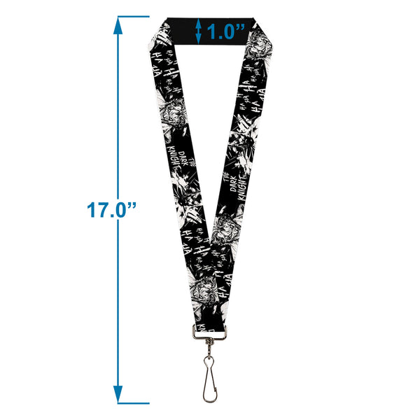 Buckle-Down Lanyard - 1.0" - Batman THE DARK KNIGHT And Joker Smiling Sketch Close-Ups Black/White