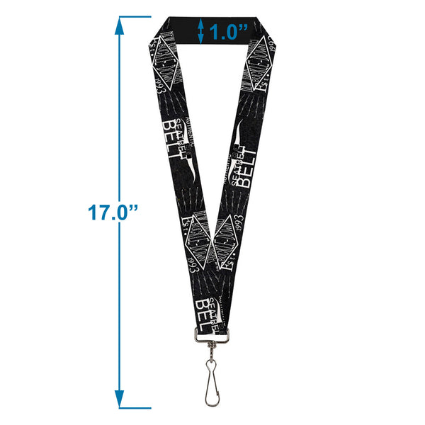 Buckle-Down Lanyard - 1.0" - BD AUTHENTIC SEATBELT BELT NY-LA Black White