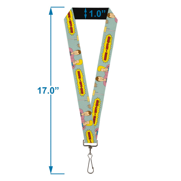 Buckle-Down Lanyard - 1.0" - BEAVIS AND BUTT-HEAD Couch Pose And Title Logo Light Blue
