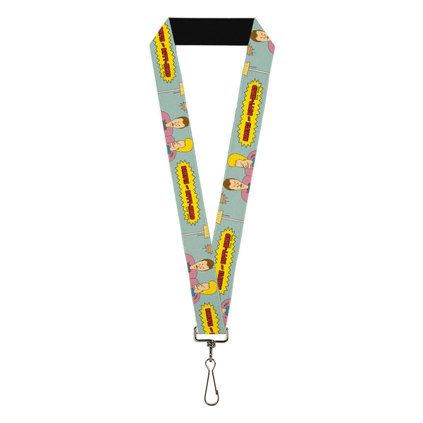 Buckle-Down Lanyard - 1.0" - BEAVIS AND BUTT-HEAD Couch Pose and Title Logo Light Blue
