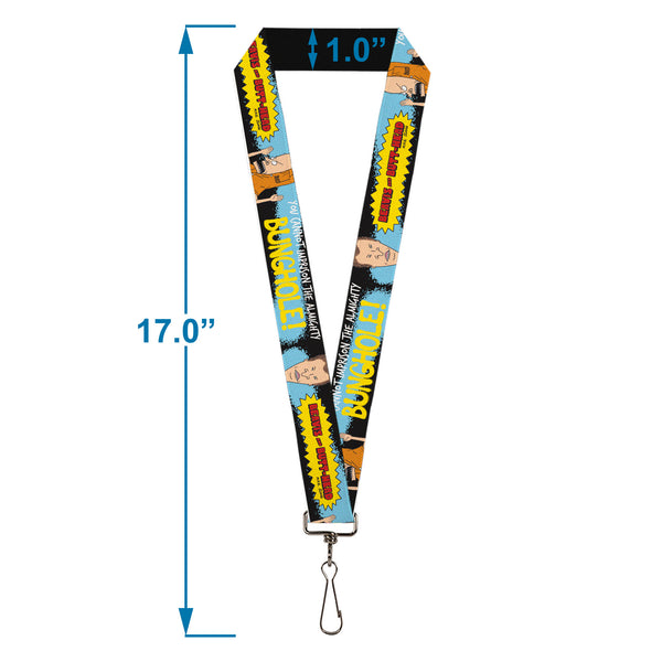 Buckle-Down Lanyard - 1.0" - BEAVIS AND BUTT-HEAD THE ALMIGHTY BUNGHOLE Pose And Title Logo Black/Blue