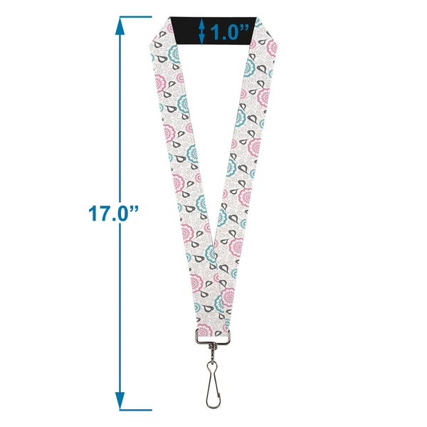 Buckle-Down Lanyard - 1.0" - Bird Tapestry White Gray Turquoise Pink