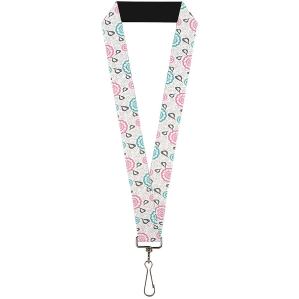 Buckle-Down Lanyard - 1.0" - Bird Tapestry White Gray Turquoise Pink