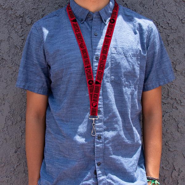 Buckle-Down Lanyard - 1.0" - Black Adam JUSTICE SOCIETY Icons And Text Red/Black