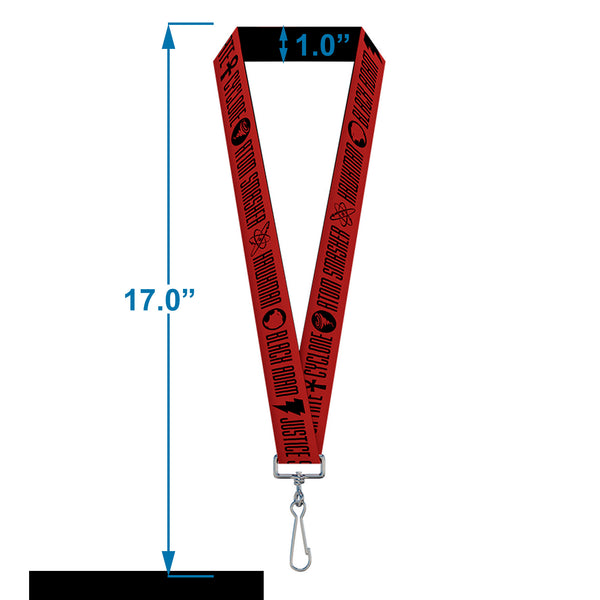 Buckle-Down Lanyard - 1.0" - Black Adam JUSTICE SOCIETY Icons And Text Red/Black