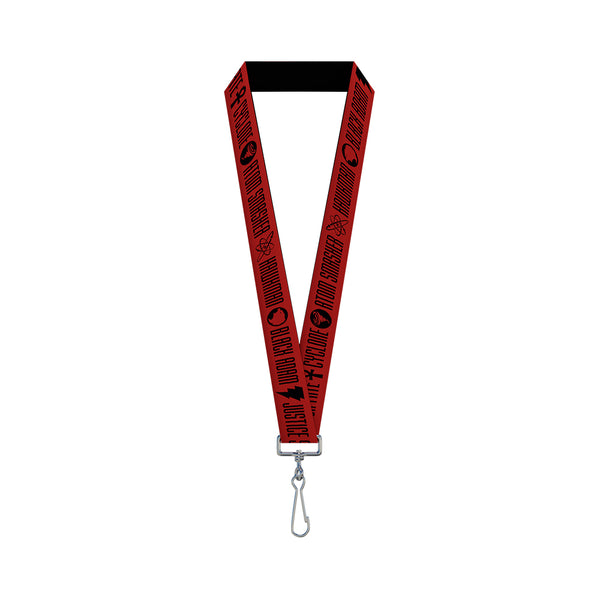 Buckle-Down Lanyard - 1.0" - Black Adam JUSTICE SOCIETY Icons and Text Red/Black