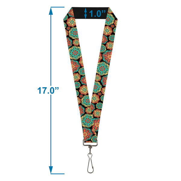 Buckle-Down Lanyard - 1.0" - Boho Mandala Black Yellow Turquoise Orange