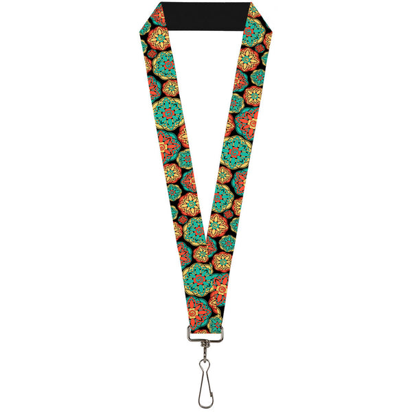 Buckle-Down Lanyard - 1.0" - Boho Mandala Black Yellow Turquoise Orange