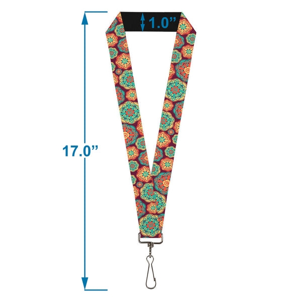 Buckle-Down Lanyard - 1.0" - Boho Mandala Burgundy Yellow Turquoise Orange