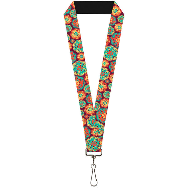 Buckle-Down Lanyard - 1.0" - Boho Mandala Burgundy Yellow Turquoise Orange