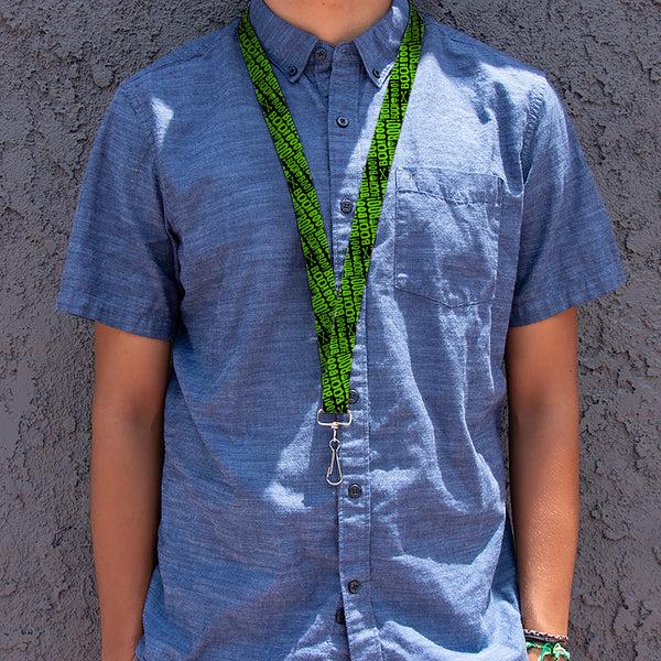 Buckle-Down Lanyard - 1.0" - BOO Text Skull And Crossbones Black/Green