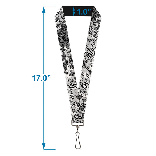 Buckle-Down Lanyard - 1.0" - Born To Blossom Black White