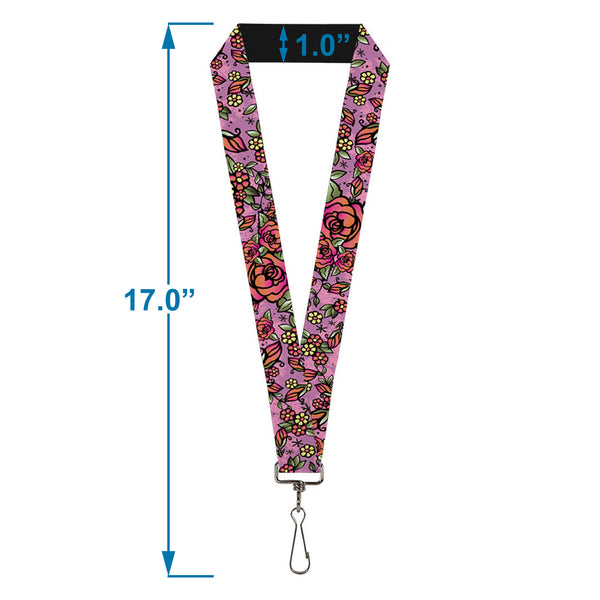 Buckle-Down Lanyard - 1.0" - Born To Blossom CLOSE-UP Pink