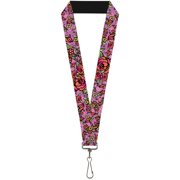 Buckle-Down Lanyard - 1.0" - Born to Blossom CLOSE-UP Pink