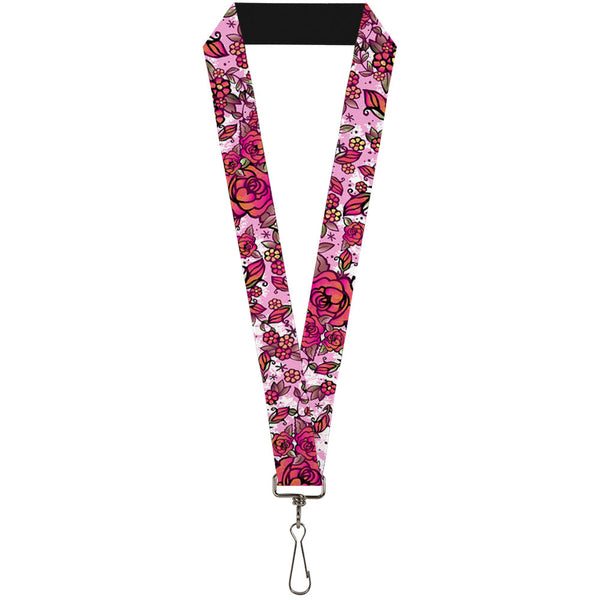 Buckle-Down Lanyard - 1.0" - Born to Blossom CLOSE-UP White
