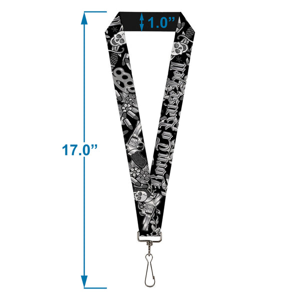 Buckle-Down Lanyard - 1.0" - Born To Raise Hell Black White