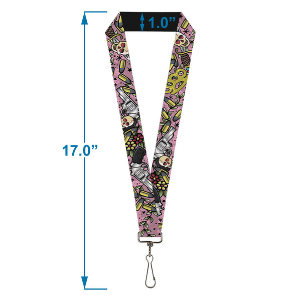 Buckle-Down Lanyard - 1.0" - Born To Raise Hell CLOSE-UP Pink