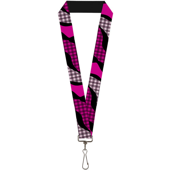 Buckle-Down Lanyard - 1.0" - Buffalo Plaid Abstract White Black Fuchsia