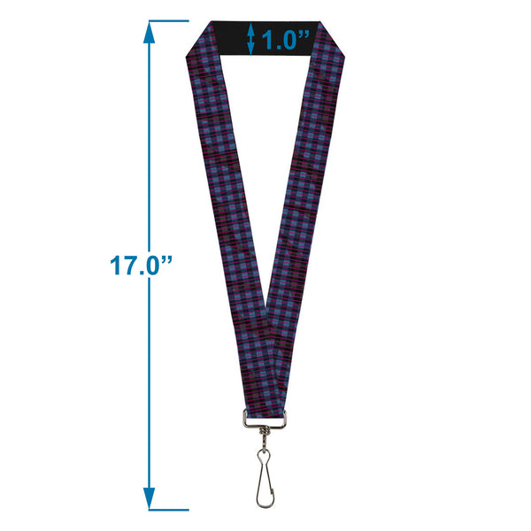 Buckle-Down Lanyard - 1.0" - Buffalo Plaid Abstract White Black Turquoise
