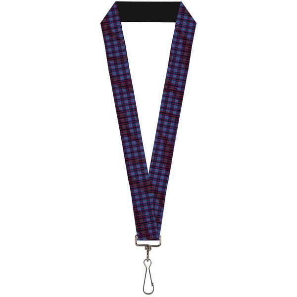 Buckle-Down Lanyard - 1.0" - Buffalo Plaid Abstract White Black Turquoise