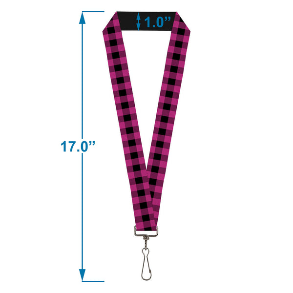 Buckle-Down Lanyard - 1.0" - Buffalo Plaid Black Fuchsia