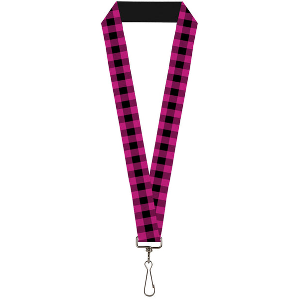Buckle-Down Lanyard - 1.0" - Buffalo Plaid Black Fuchsia