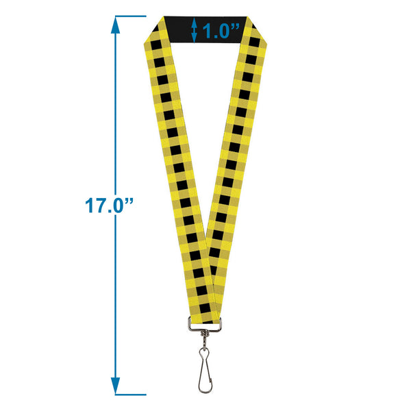Buckle-Down Lanyard - 1.0" - Buffalo Plaid Black Neon Yellow