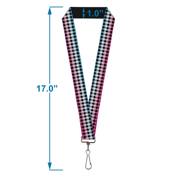 Buckle-Down Lanyard - 1.0" - Buffalo Plaid Turquoise Fuchsia Fade