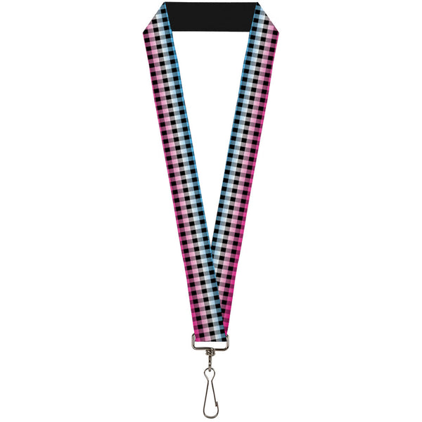 Buckle-Down Lanyard - 1.0" - Buffalo Plaid Turquoise Fuchsia Fade