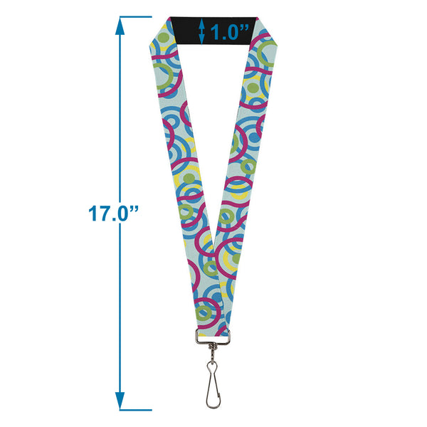Buckle-Down Lanyard - 1.0" - Bullseye Stacked Swirl Blues Green Yellow Pink