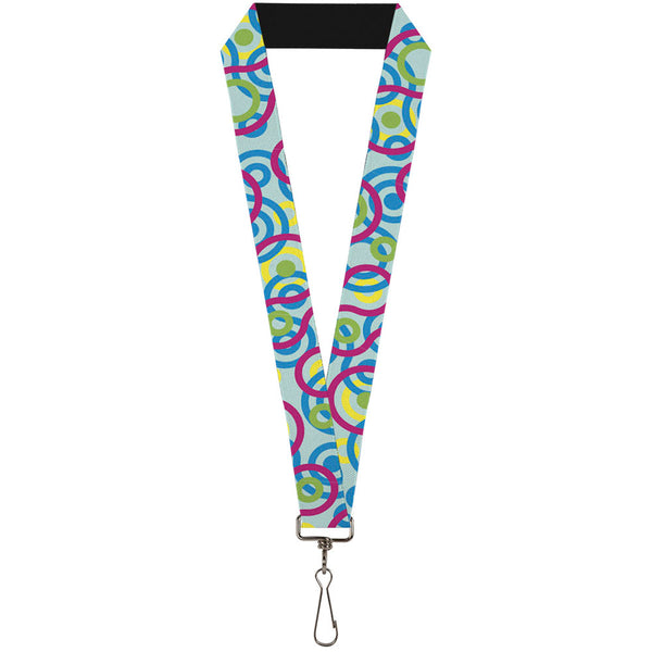 Buckle-Down Lanyard - 1.0" - Bullseye Stacked Swirl Blues Green Yellow Pink