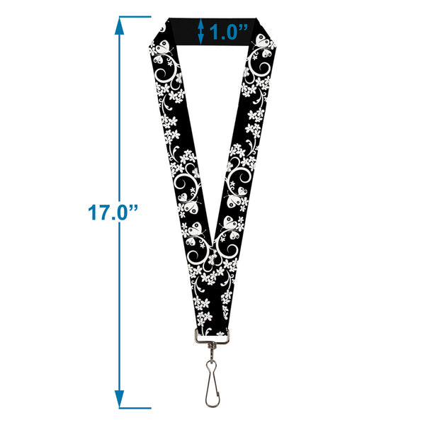 Buckle-Down Lanyard - 1.0" - Butterfly Garden 2 Black White