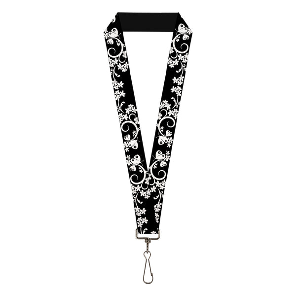 Buckle-Down Lanyard - 1.0" - Butterfly Garden 2 Black White