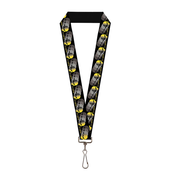 Buckle-Down Lanyard - 1.0" - C6 Racing w Skull Repeat Black Yellow Silver