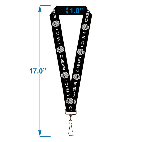 Buckle-Down Lanyard - 1.0" - C6R Racing Skull Logo Black Silver