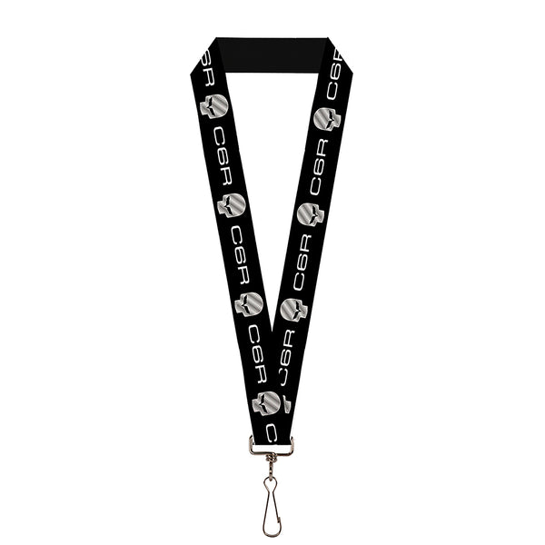 Buckle-Down Lanyard - 1.0" - C6R Racing Skull Logo Black Silver